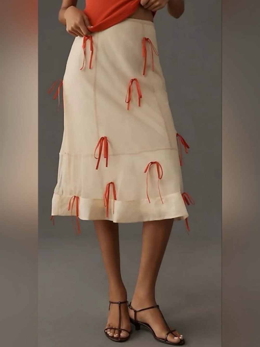 Anthropology Midi Skirt with red accent bows BNWT size 4